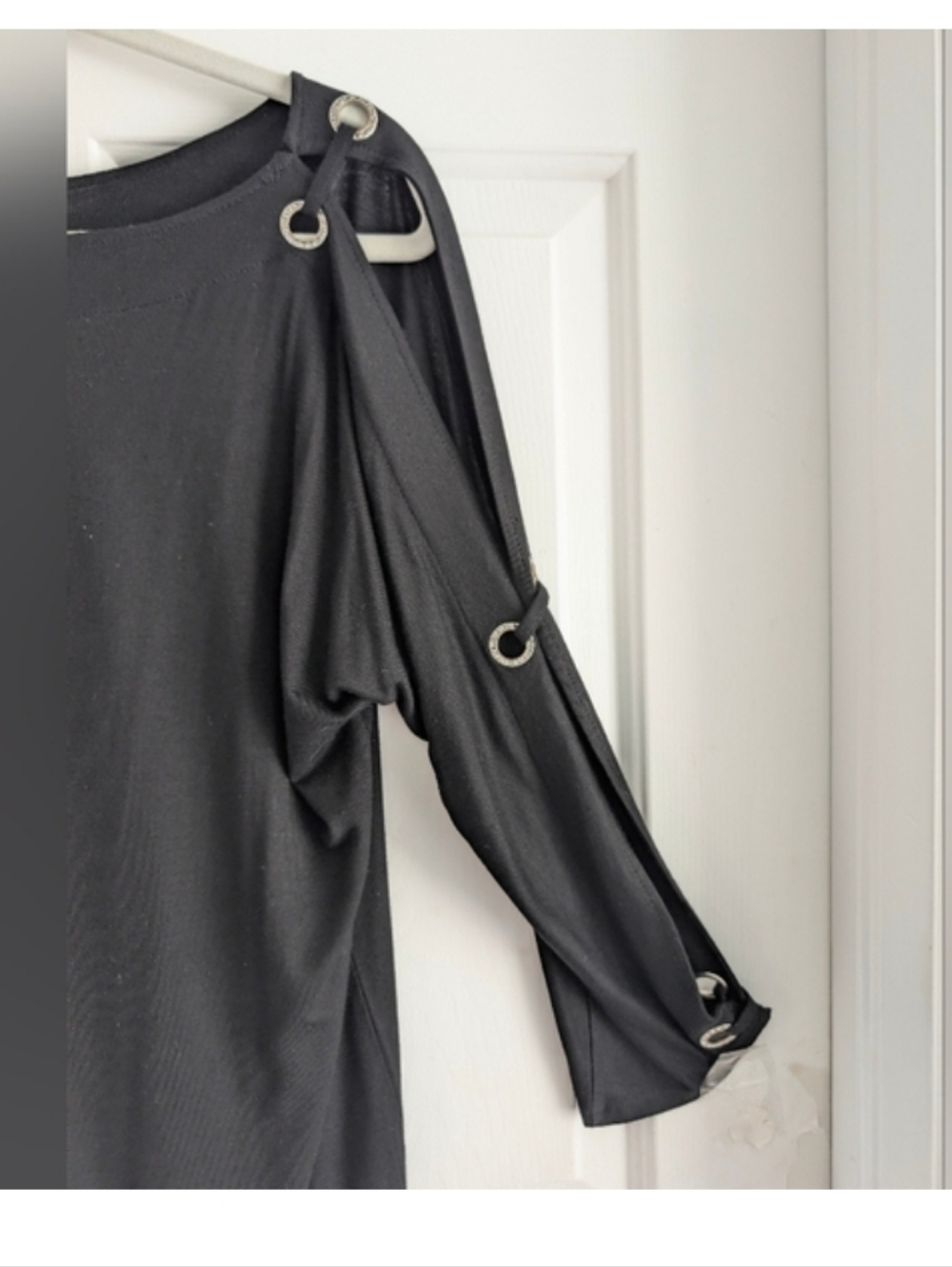 Black Rhinestone Knit Top Rhinestone Crystal Grommets Dressy Medium - Picture 5 of 11